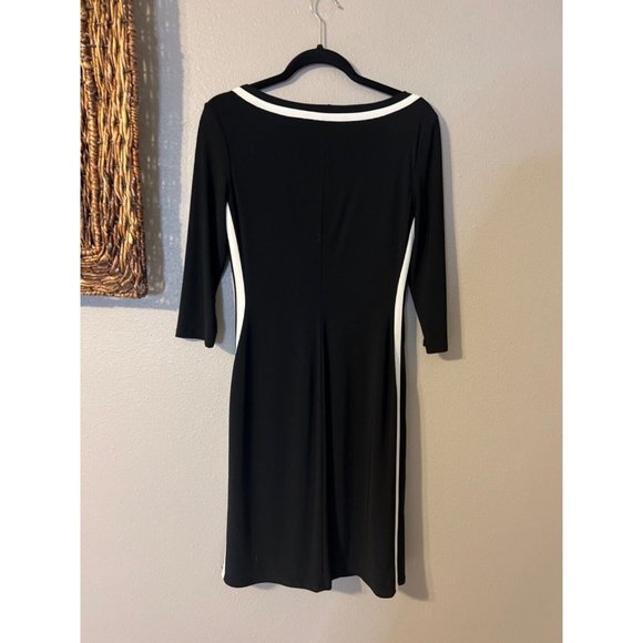 Chaps Ralph Lauren Panel Dress M Medium Black White Stretch Career Washable NEW - Picture 8 of 9